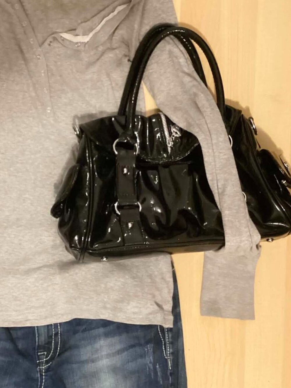 Black Blinged Leather-Looking Shoulder Bag